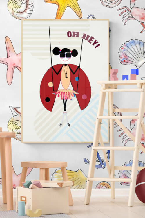 lola bff 'oh hey' framed poster in a kids playroom