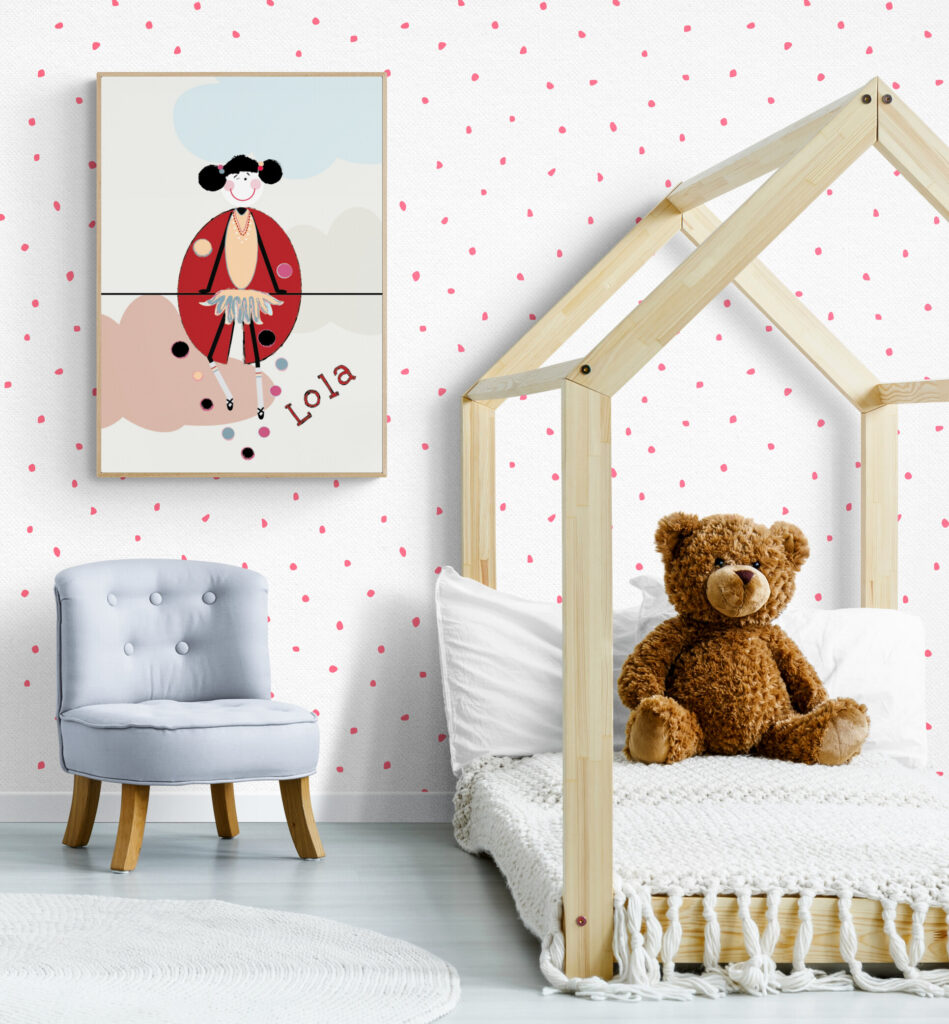 lola in the sky framed poster in kids-bedroom-with-canopy-bed