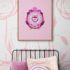 pink mum cat framed poster in colorful-kids-bed-with-cushions