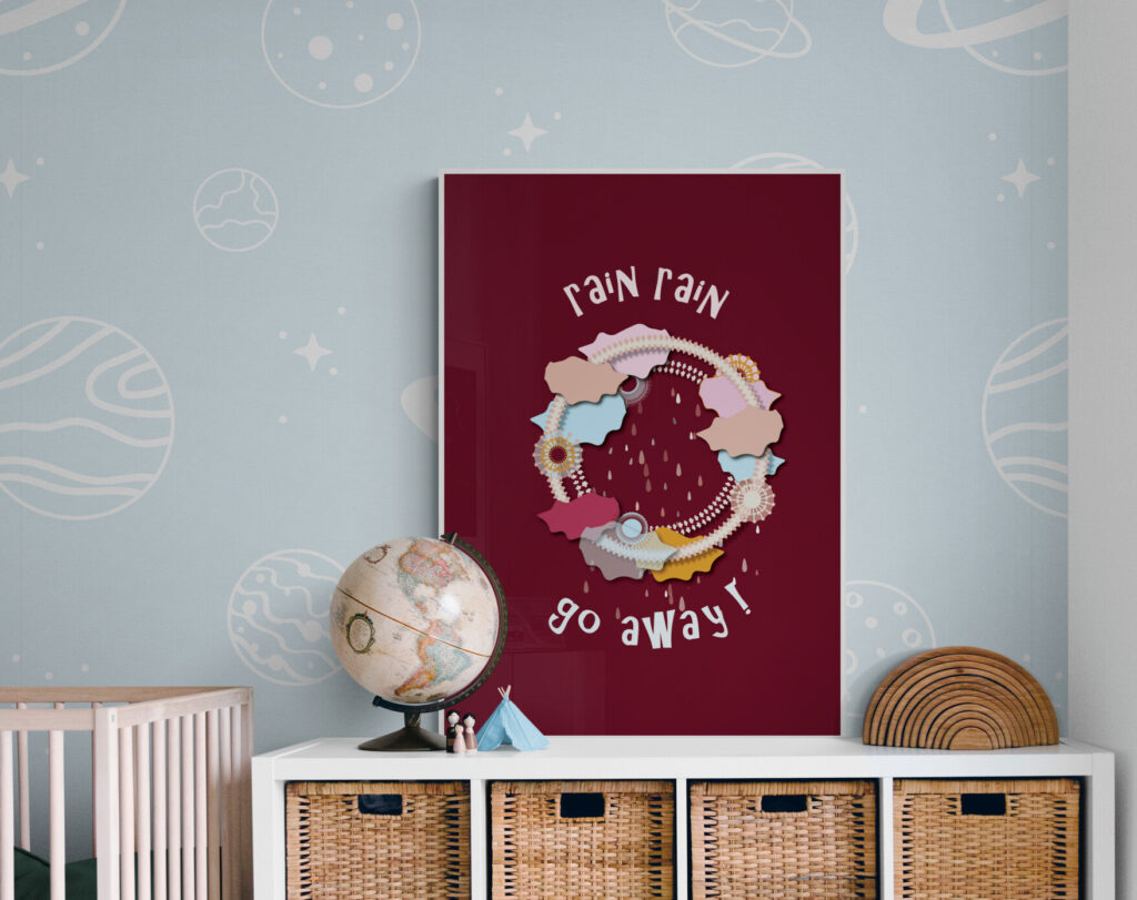 rain rain go away framed poster nursery-room-with-natural-tones