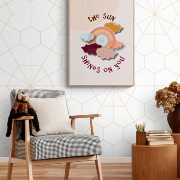 the sun shines on you framed poster in elegant beige Comfy_kids_bedroom_with_natural_tones