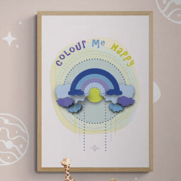 colour me happy poster in kids-wooden-toys-sitting-on-book