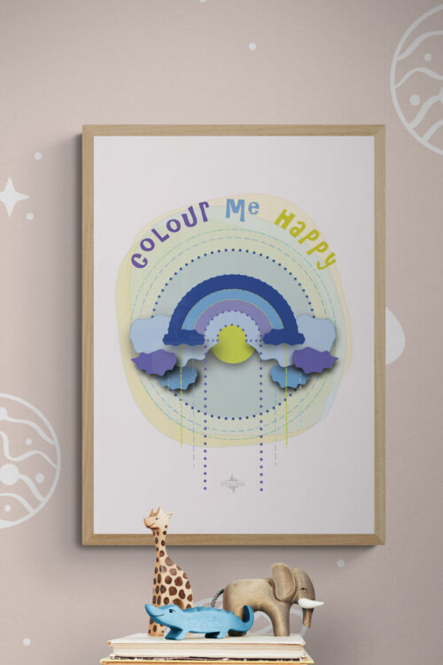 colour me happy poster in kids-wooden-toys-sitting-on-book