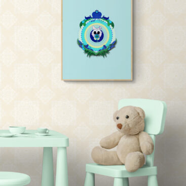 Blue Baby Cat wall decor in stylish-kids-playroom