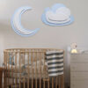 Blue Cloud Wall decor for kids room in a nursery above the vintage wood bed cot