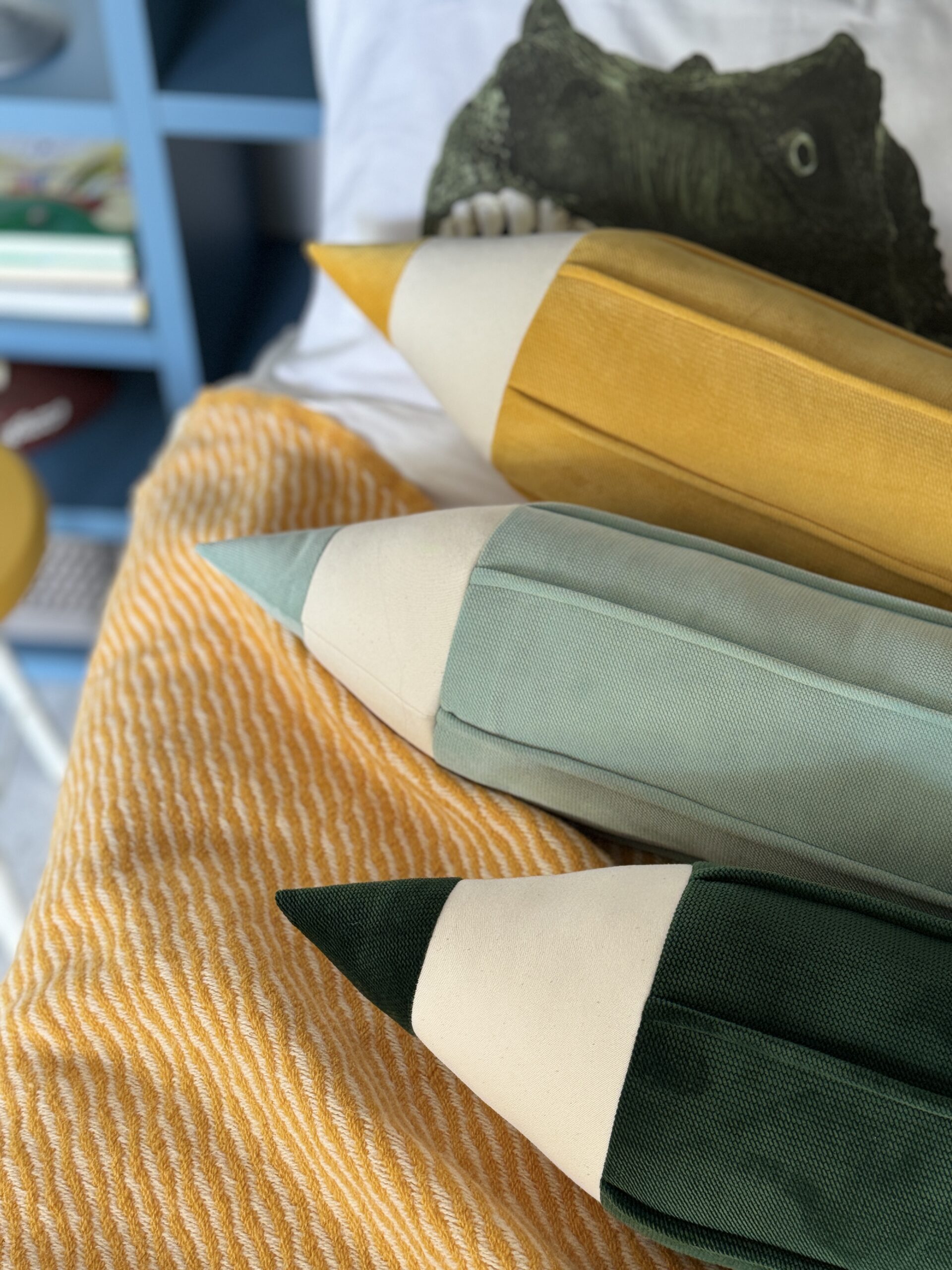 Crayons Pillows Colourful Series green, mint, yellow