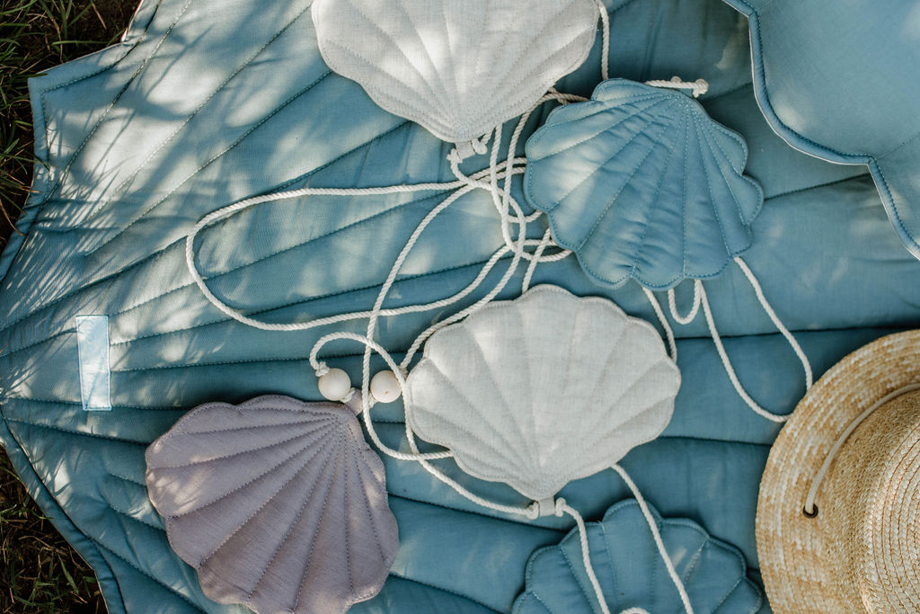 Linen Shell Garland – Blue Grey Beige