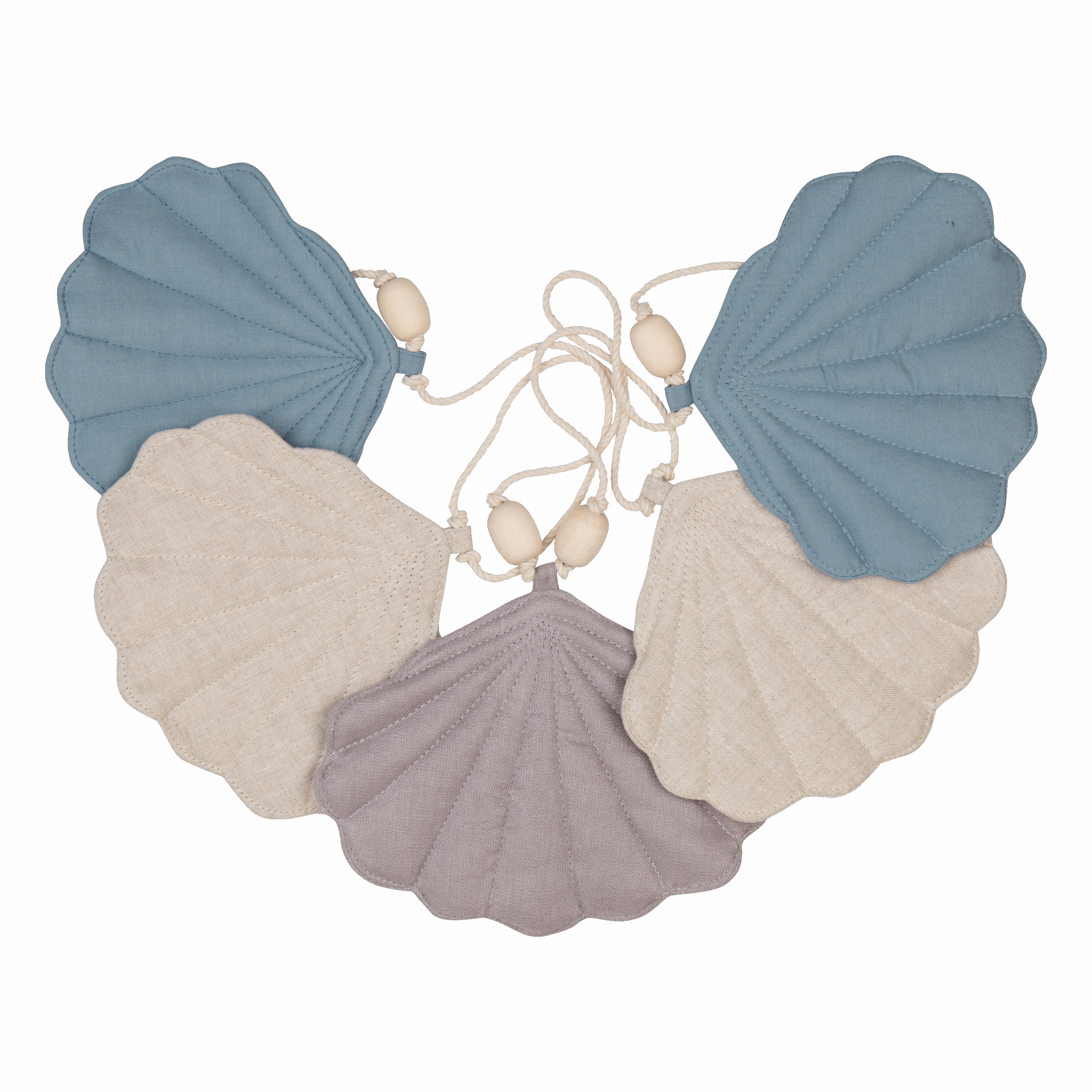 Linen Shell Garland – Blue Grey Beige - 3 m long