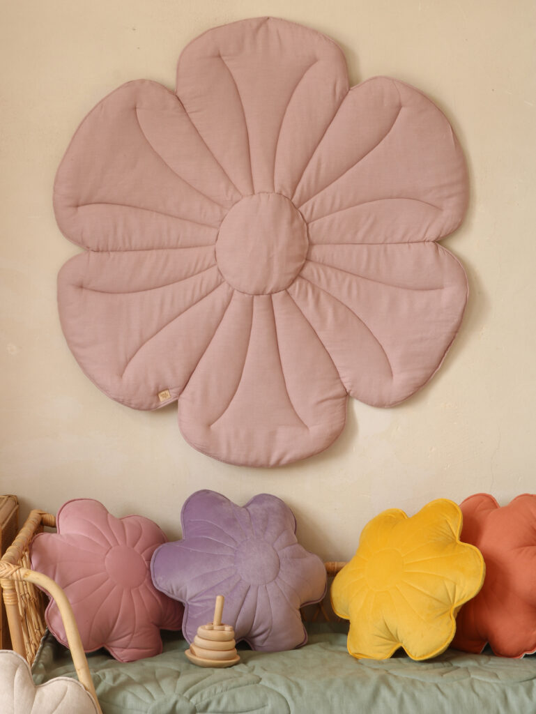 pink flower mat for kids rooms to go with colourful flower pillows