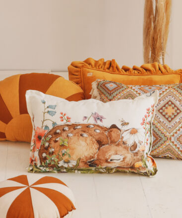 Wildflowers pillow with sleeping fawn soft and sturdy for kids room