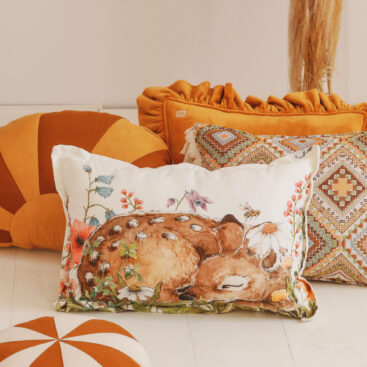Wildflowers pillow with sleeping fawn soft and sturdy for kids room