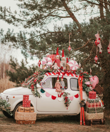 red checked garland Christmas theme