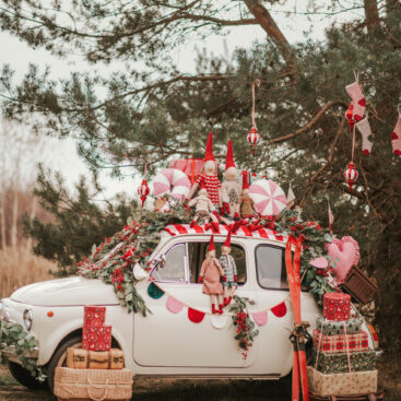 red checked garland Christmas theme