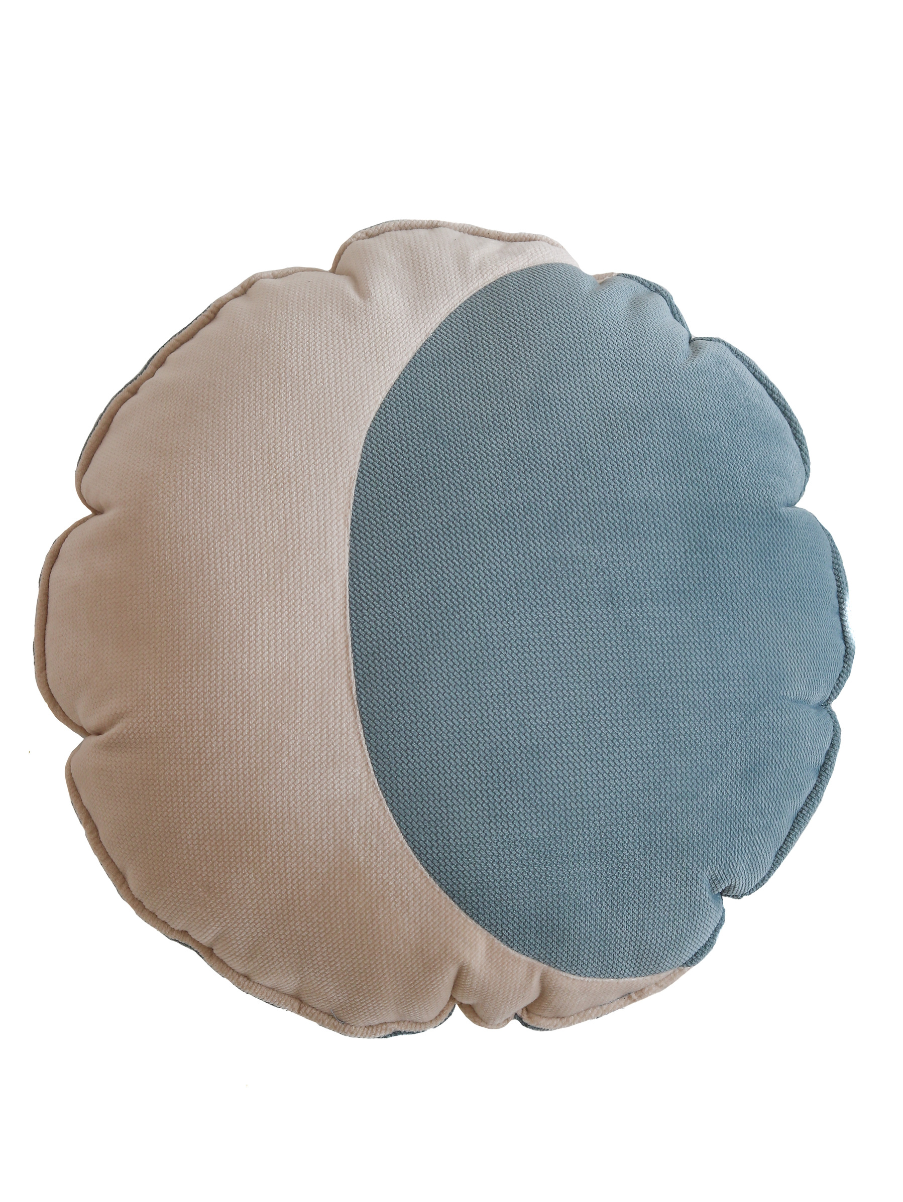 Velvet moon pillow blue and beige - front of the pillow