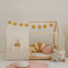 white raw cotton bed canopy with comfortable and solid sun pillow white orange for kids room