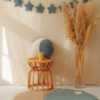 Velvet moon pillow blue and beige, with blue moon floor mat