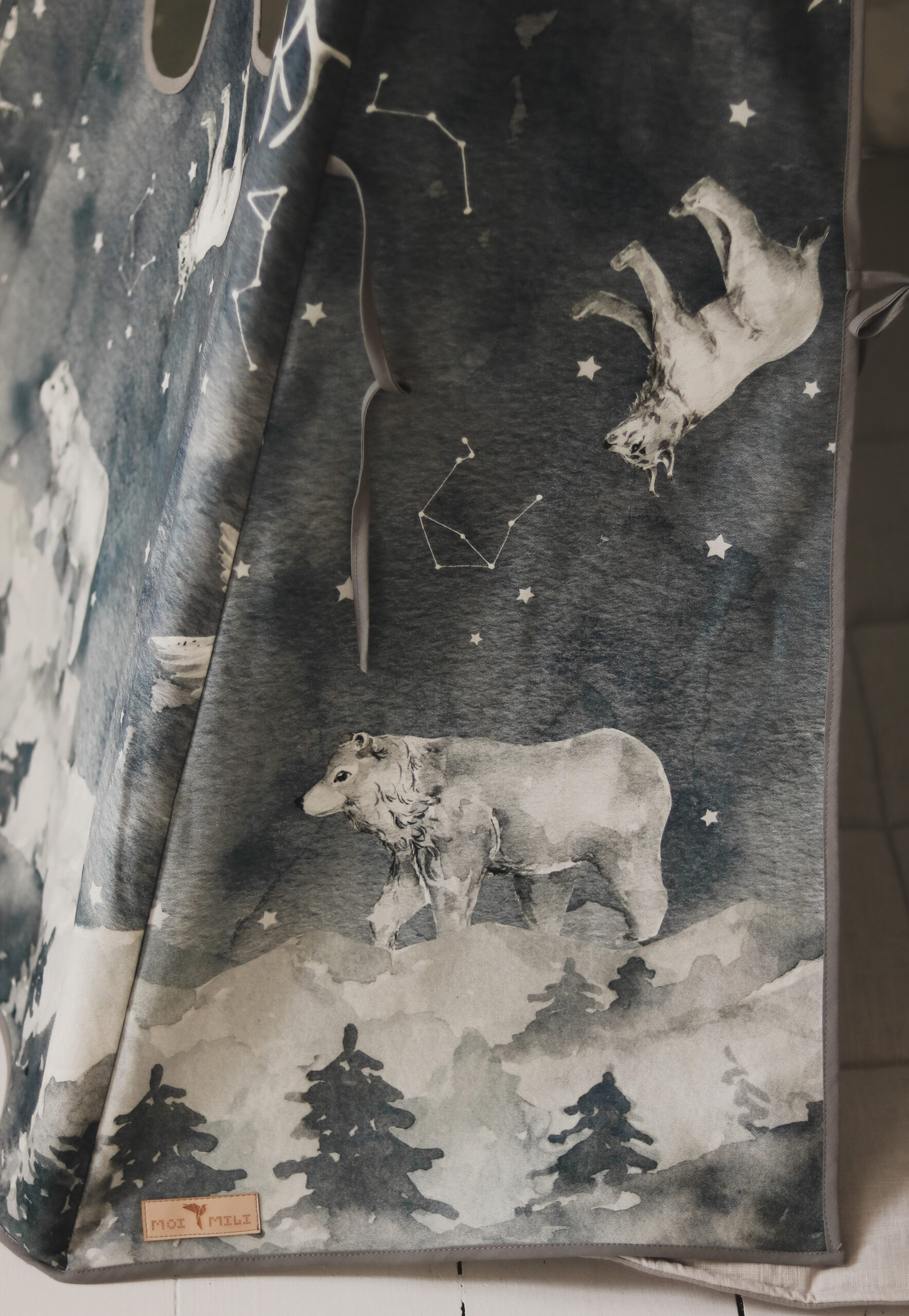 night sky teepee tent for kids - navy blue and grey polar bears decoration