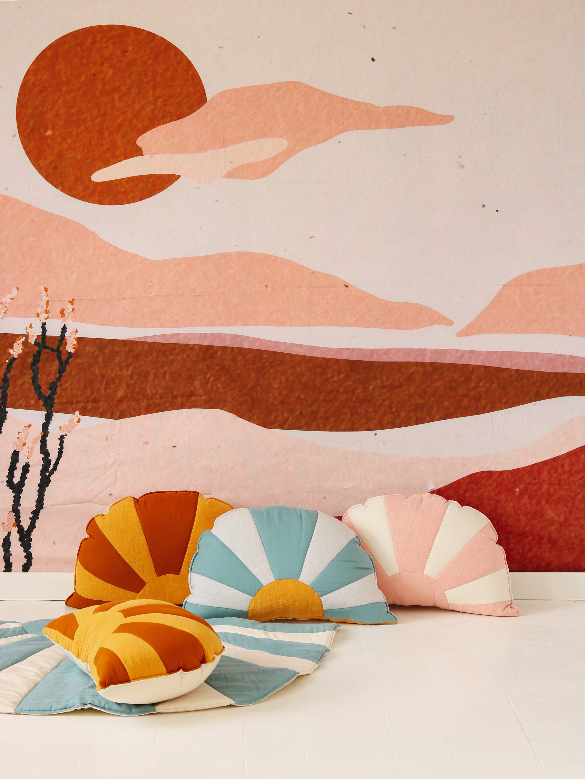 comfortable and solid sun pillow collections in blue white orange and pink white and red and orange ideal for colourful for kids room