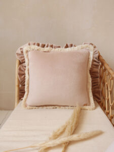 Velvet Pillow with Fringe – Latte