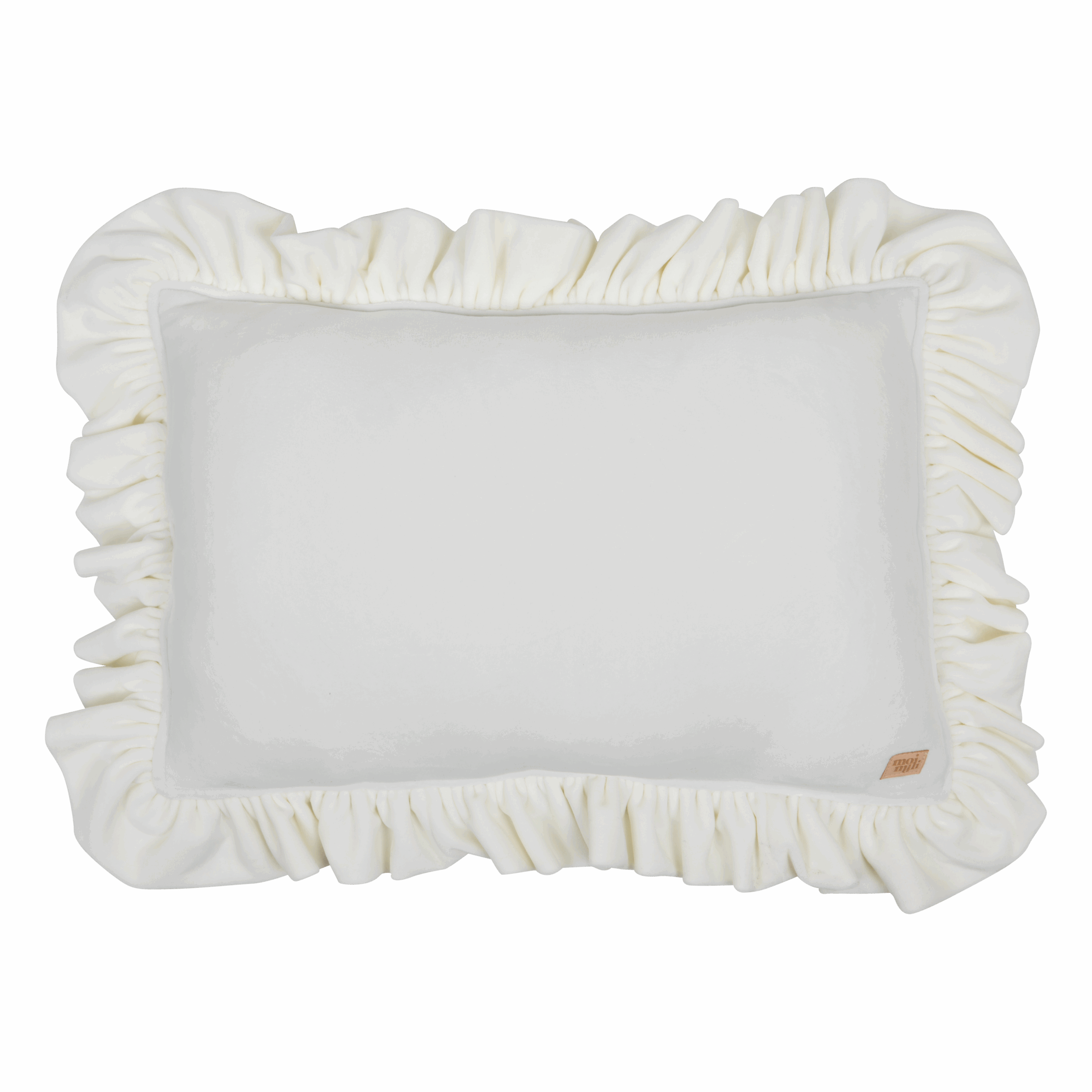 Velvet Pillow with Frills – White -front of pillow