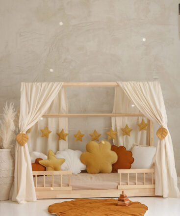 Raw Cotton House Bed Curtain suits the gender neutral bedroom style bedroom