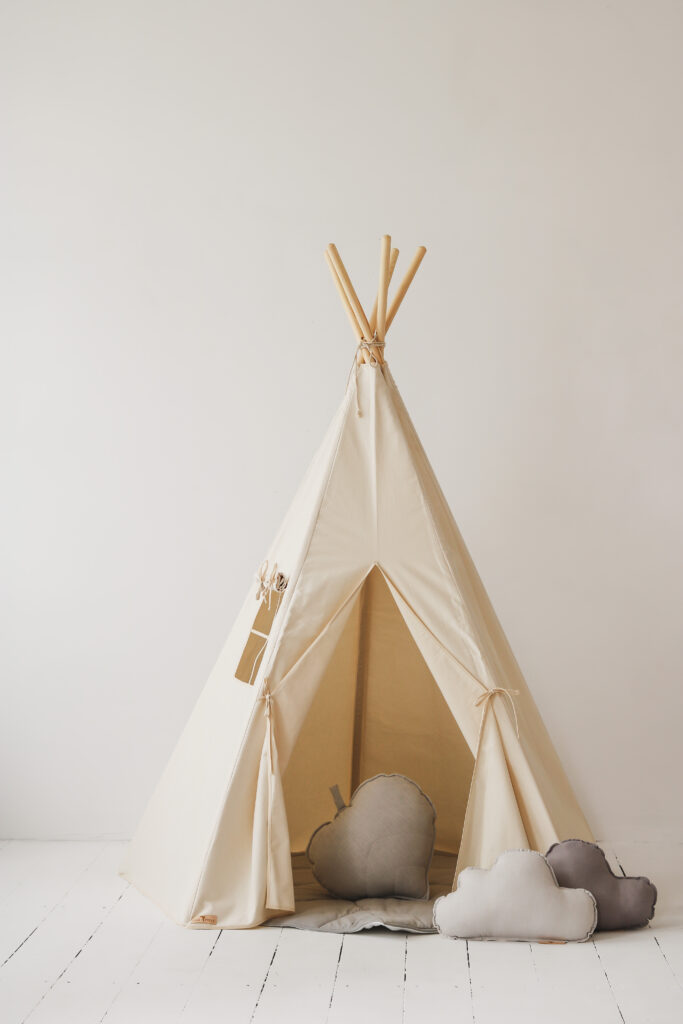 Beige Teepee Tent - simple, neutral tent for playing and hiding