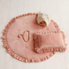 Velvet Pillow with Frills – Aptricot on a Apricot round velvet mat