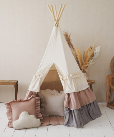 Powder Frills Teepee Tent for girls room with frilled pillows
