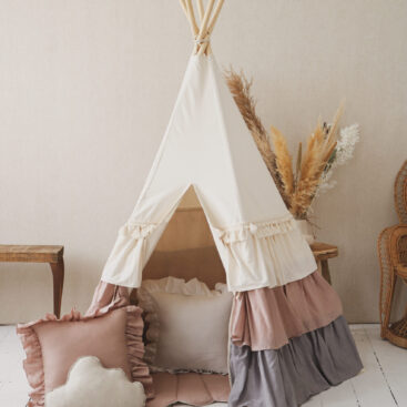 Powder Frills Teepee Tent for girls room with frilled pillows