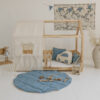 raw cotton bed canopy over house bed with jeans denim blue styling