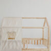 raw cotton bed canopy over house bed, neutral and raw