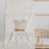 raw cotton bed canopy over house bed, neutral and raw