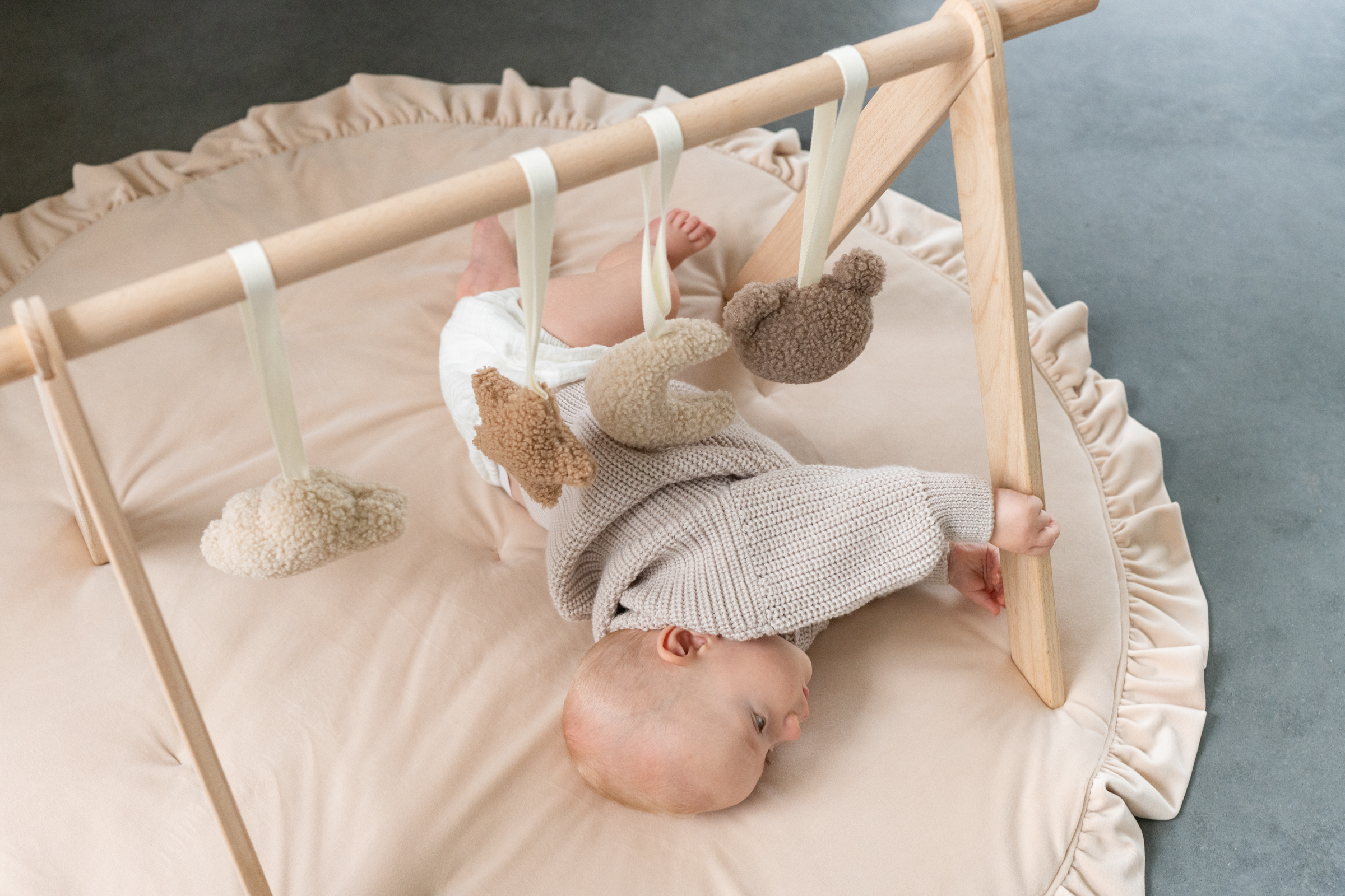 soft velvet round playmat with frills latte for newborn