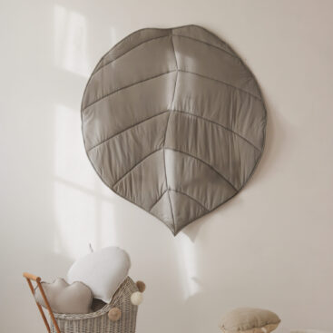 linen grey leaf mat - big padded, soft and comfy playmat for kids and home interior
