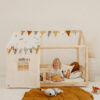 Leaf Linen Mat Brown and wildlife bed house canopy