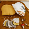 Leaf Linen Mat Brown with yellow leaf pillow