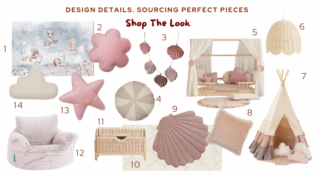 Mermaids and me pink inspirational moodboard for kids room