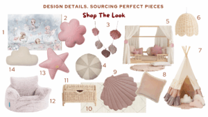 Mermaids and me pink inspirational moodboard for kids room