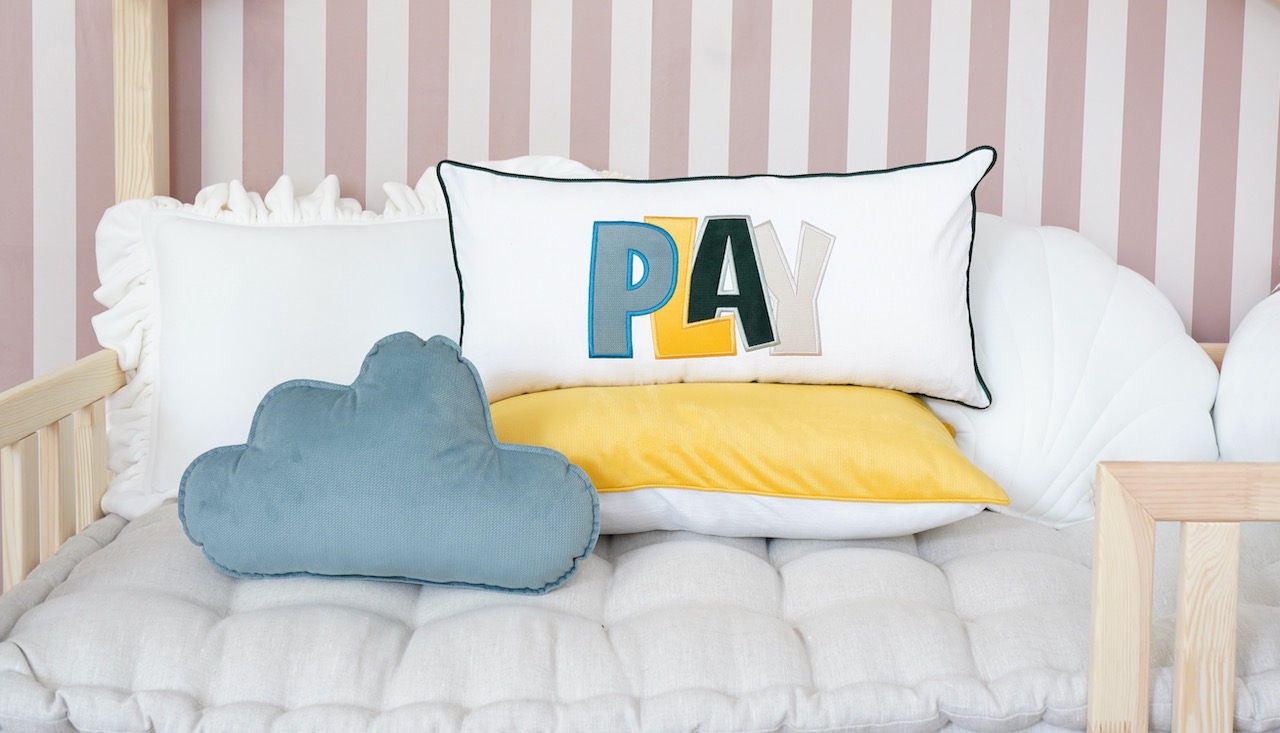 Play pillowcase - blue, green and grey mint cloud pillow