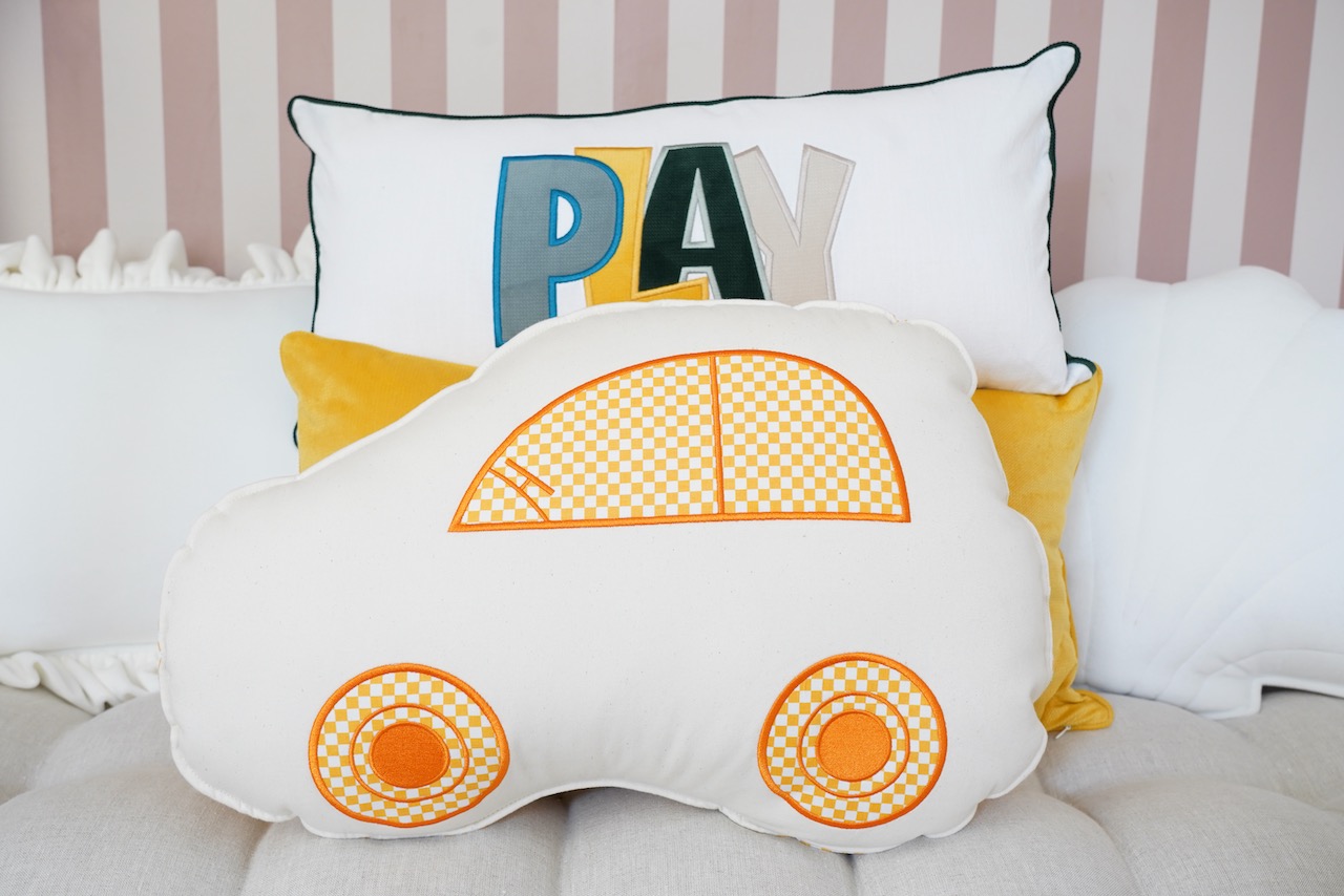 Play pillowcase - blue, green and yellow car pillow