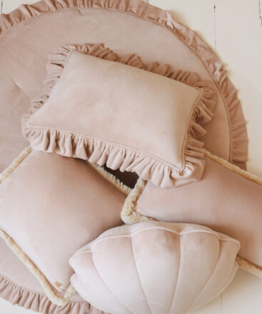 Velvet Pillow with Frills – Light Brown
