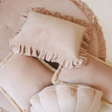 Velvet Pillow with Frills – Light Brown