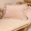 Velvet Pillow with Frills – Light Brown