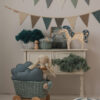 garland - blue and grey and pillows
