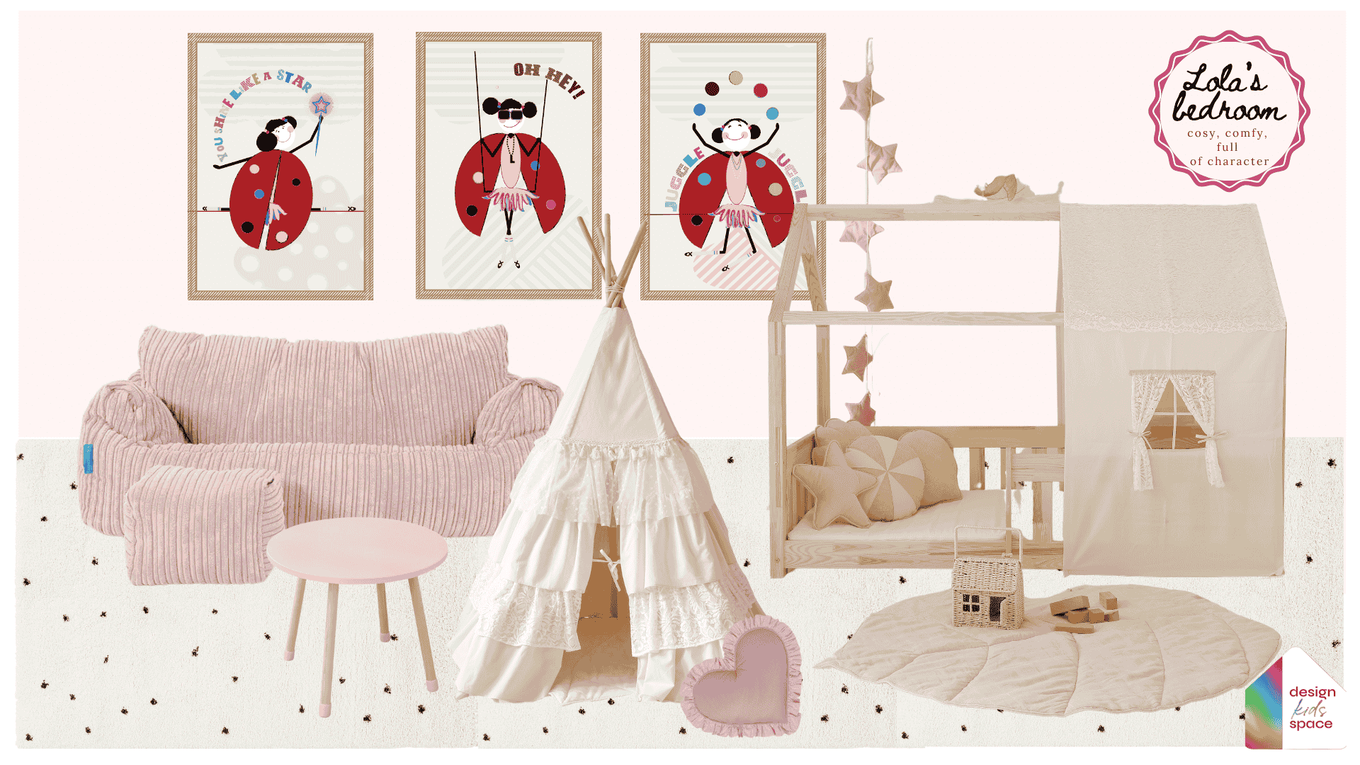 lola's bedroom - pink, room concept for girls, inspirational moodboard
