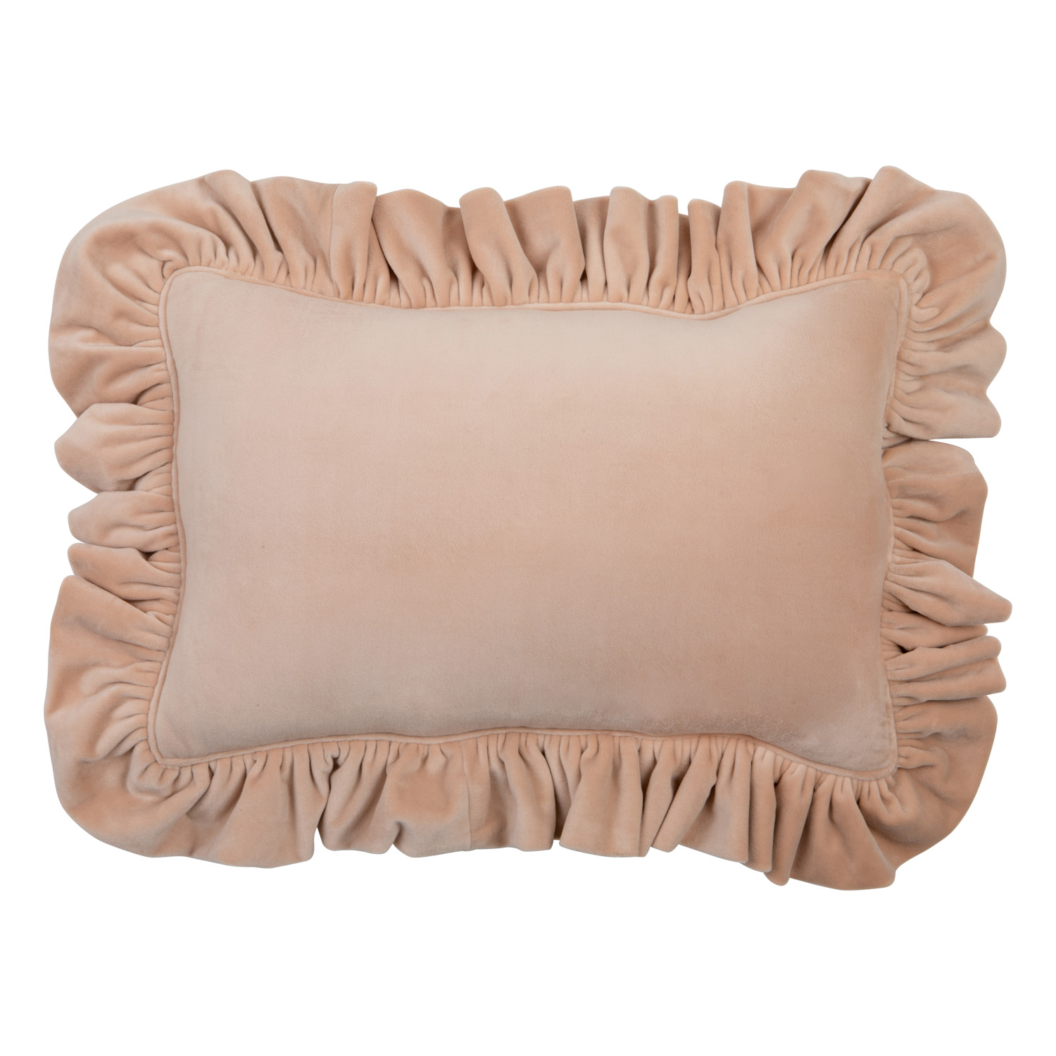 velvet pillow with frills light brown