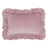 Pink velvet pillow with frills.