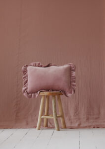 pink velvet pillow with frills