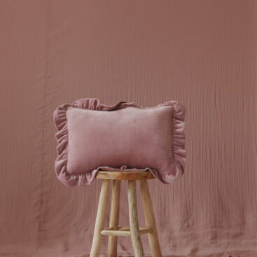 pink velvet pillow with frills