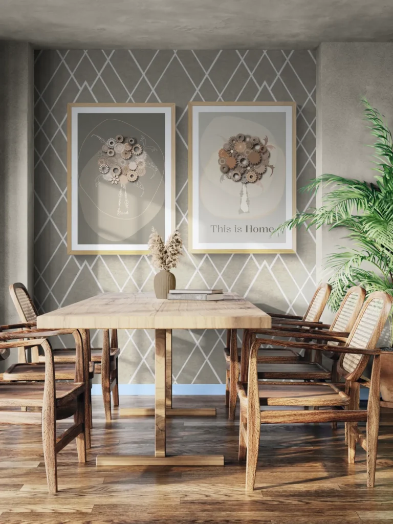 Brown Delicate Relax Printable wall art set in elegant dining